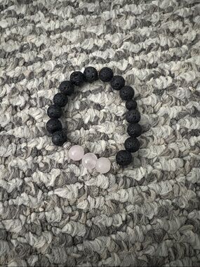 Black Lava Bead Bracelet with Rose quartz Beads